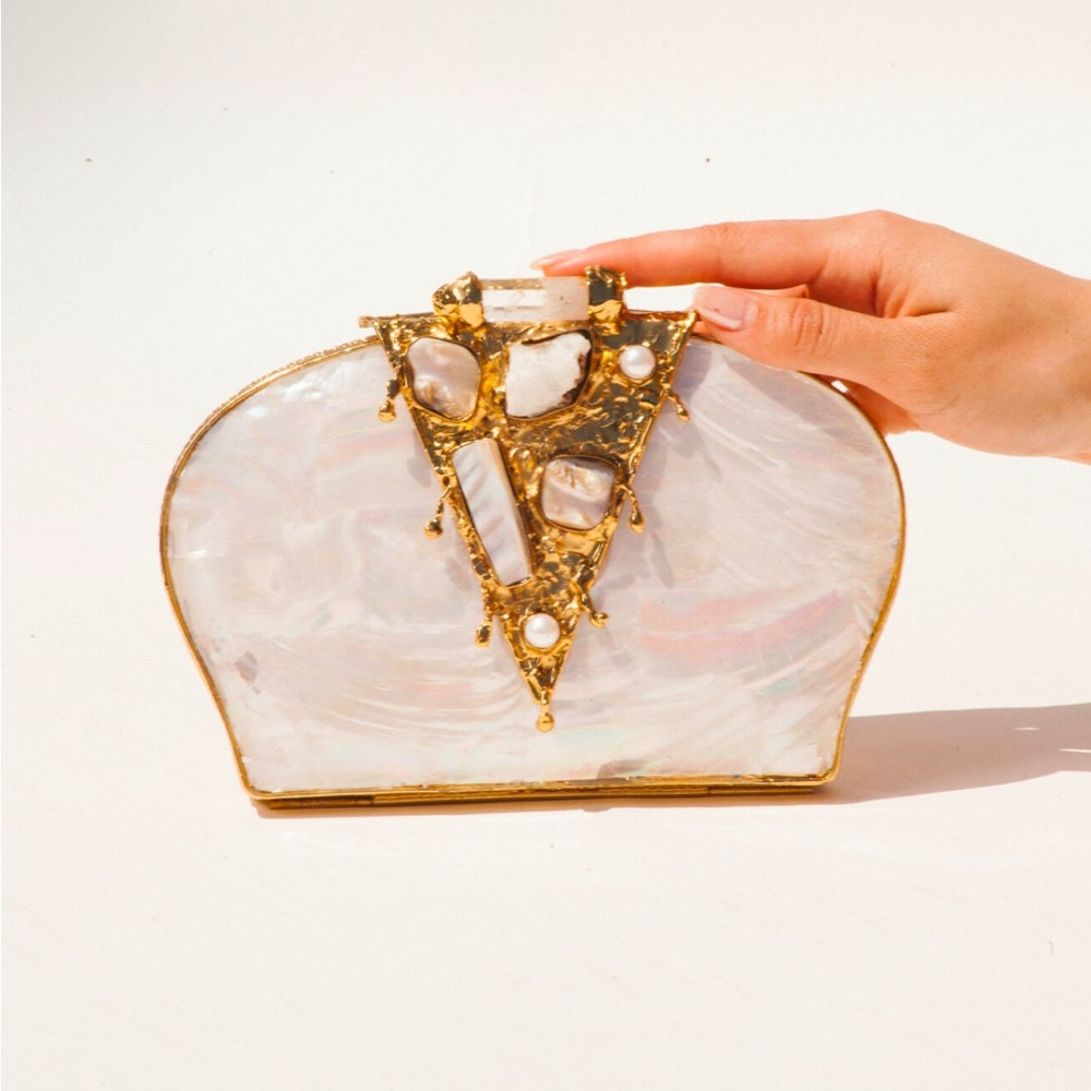 Elegant RAMLA Mother of Pearl and Gold Women's Clutch